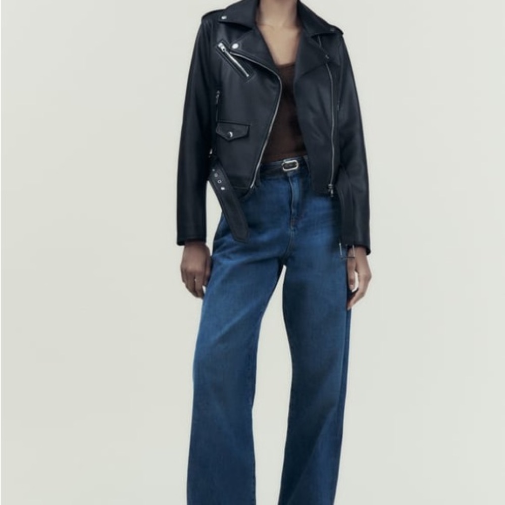 Zara Faux Leather Biker Jacket Size Large